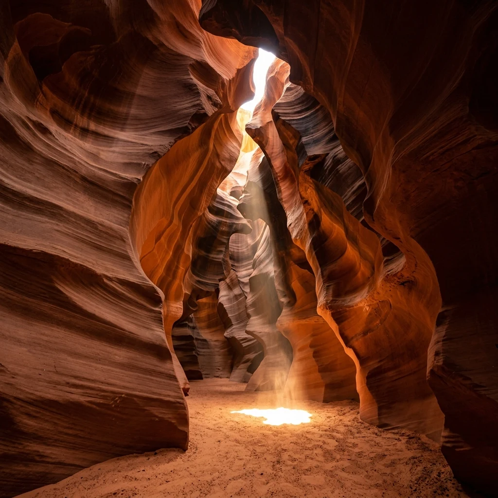 A deep desert slot canyon with smooth