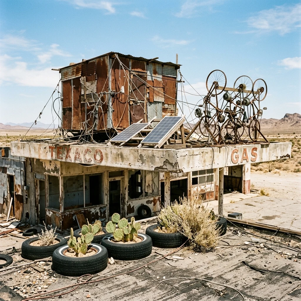 Improvised shelter on a decaying gas station