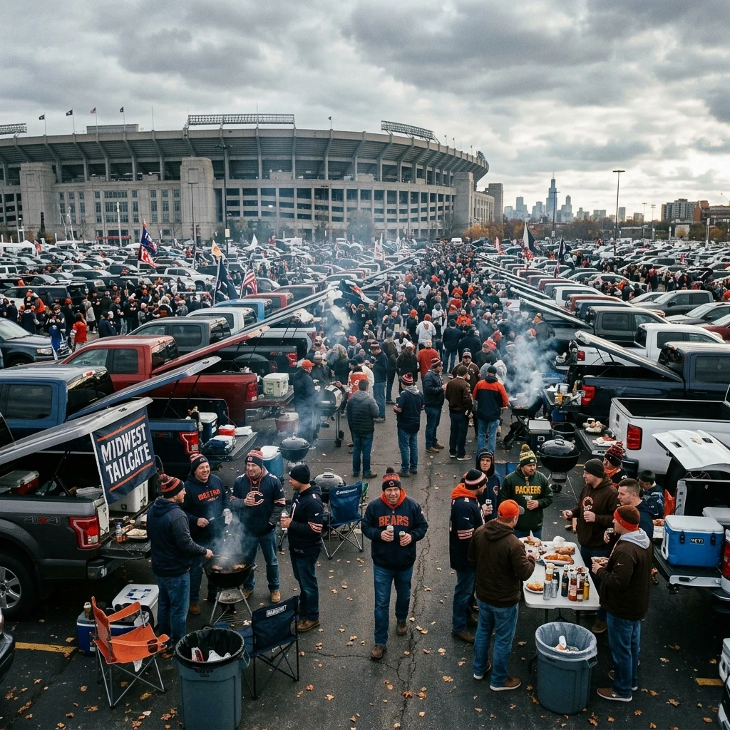 Tailgate party in a stadium parking lot