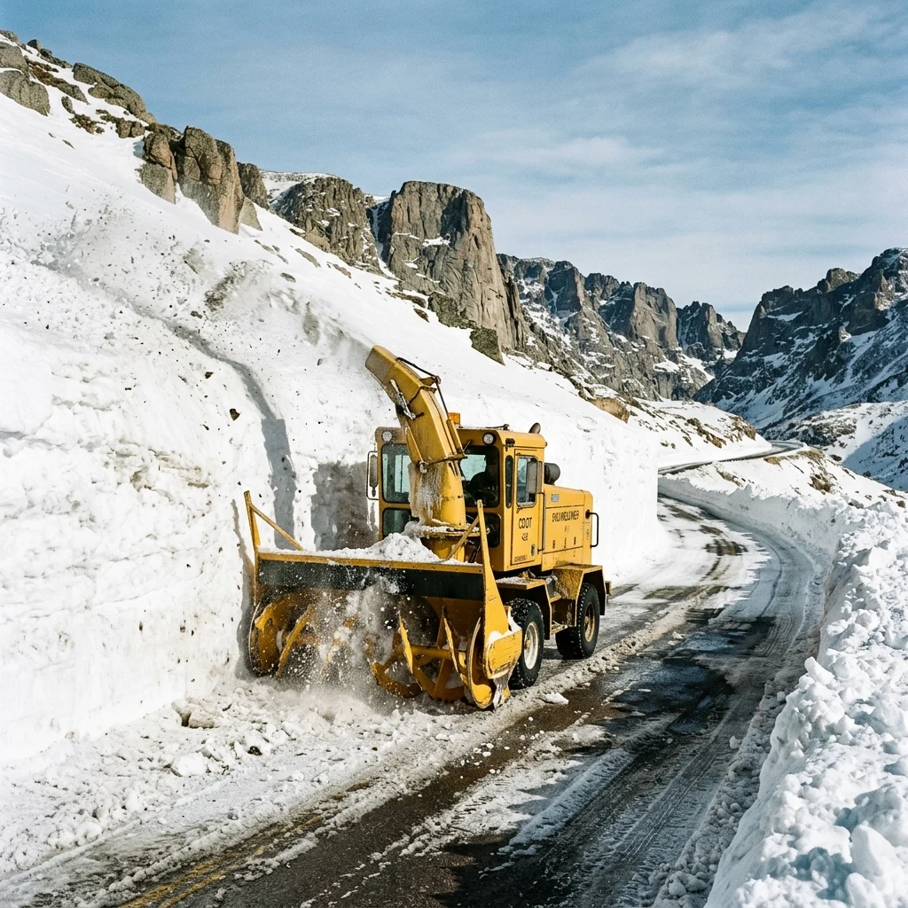A snowplow opening Going-to-the-Sun Road in the Rockies
