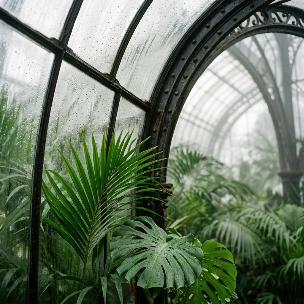 A humid Victorian palm house photographed on 120 medium format