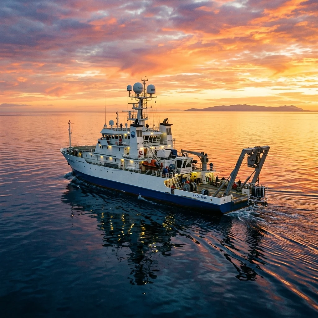 Research vessel on a calm ocean