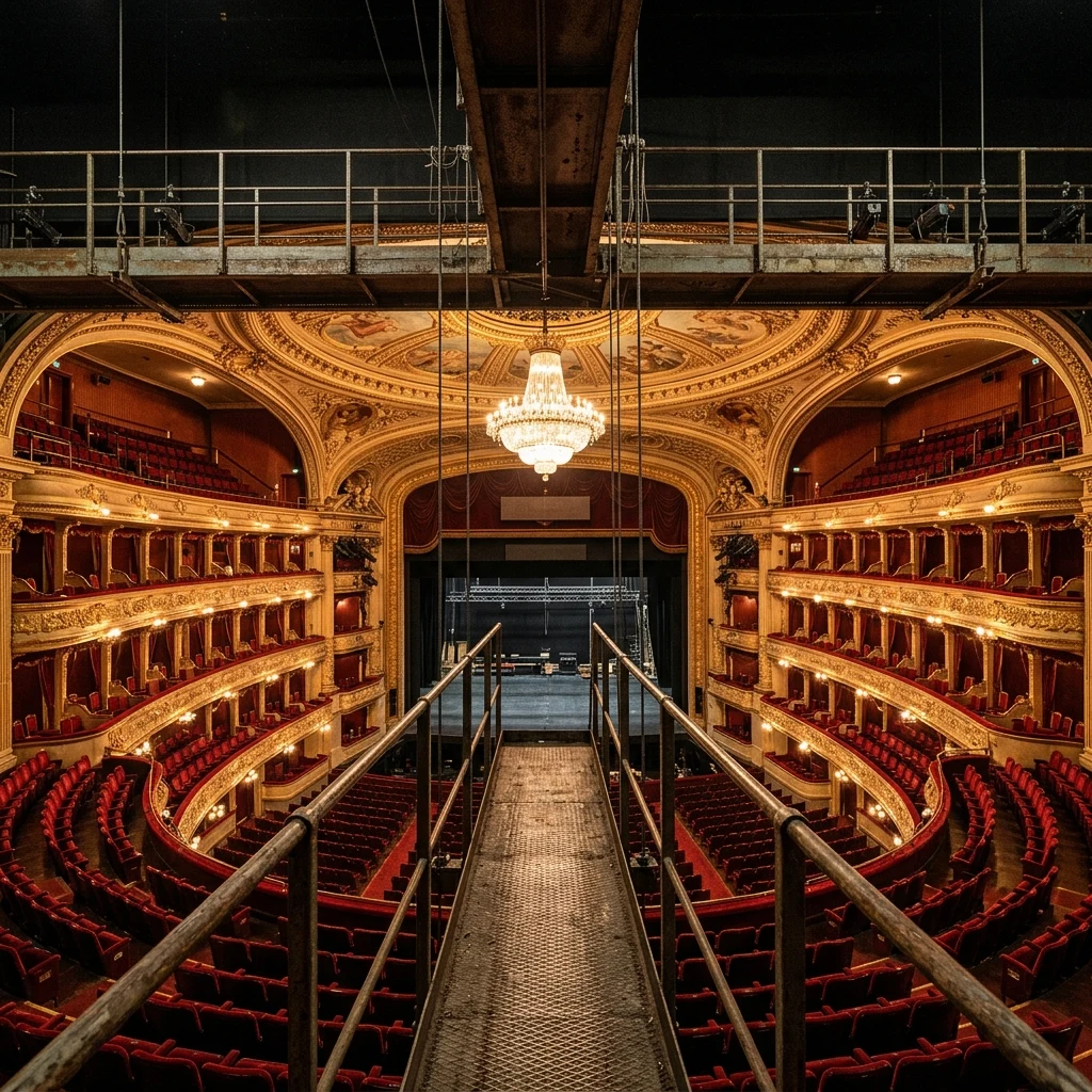 The view from the catwalk above an empty opera house