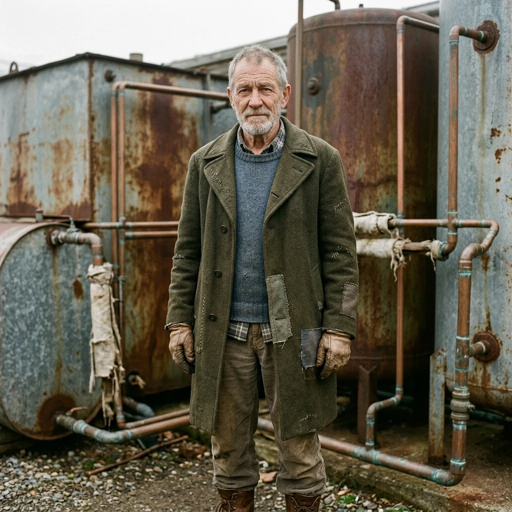 Portrait of a man in a worn coat