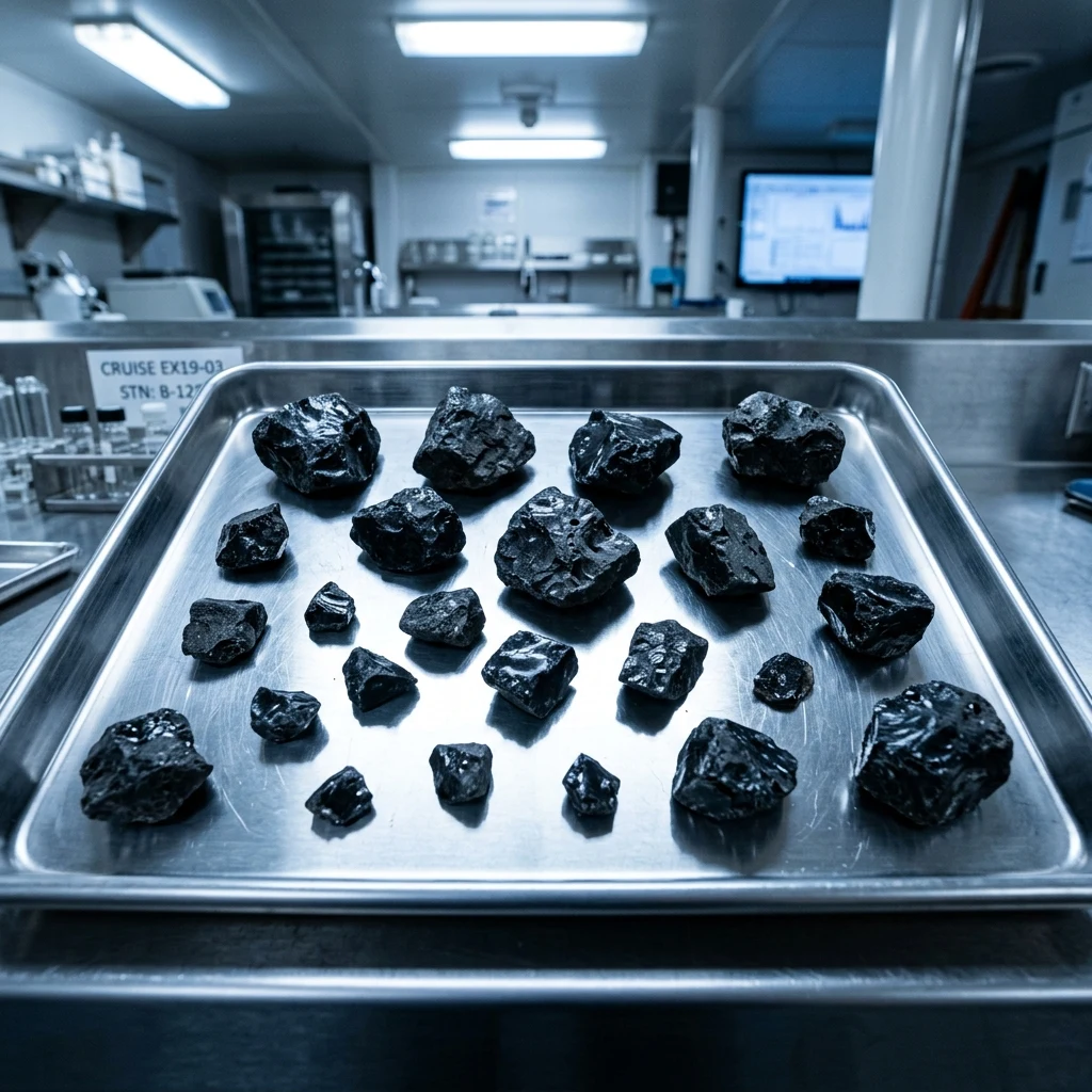 Volcanic rock samples on a laboratory tray