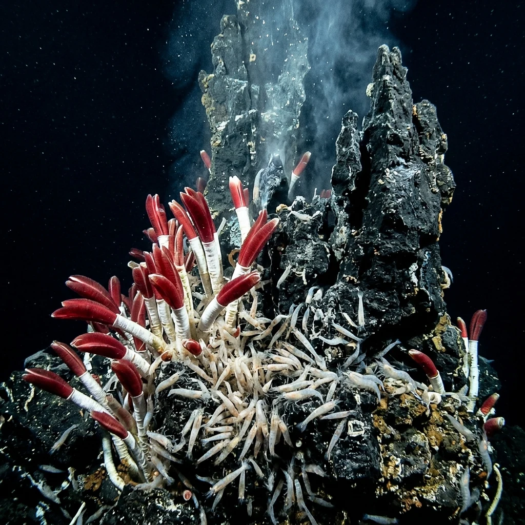 Deep sea life near a volcanic vent