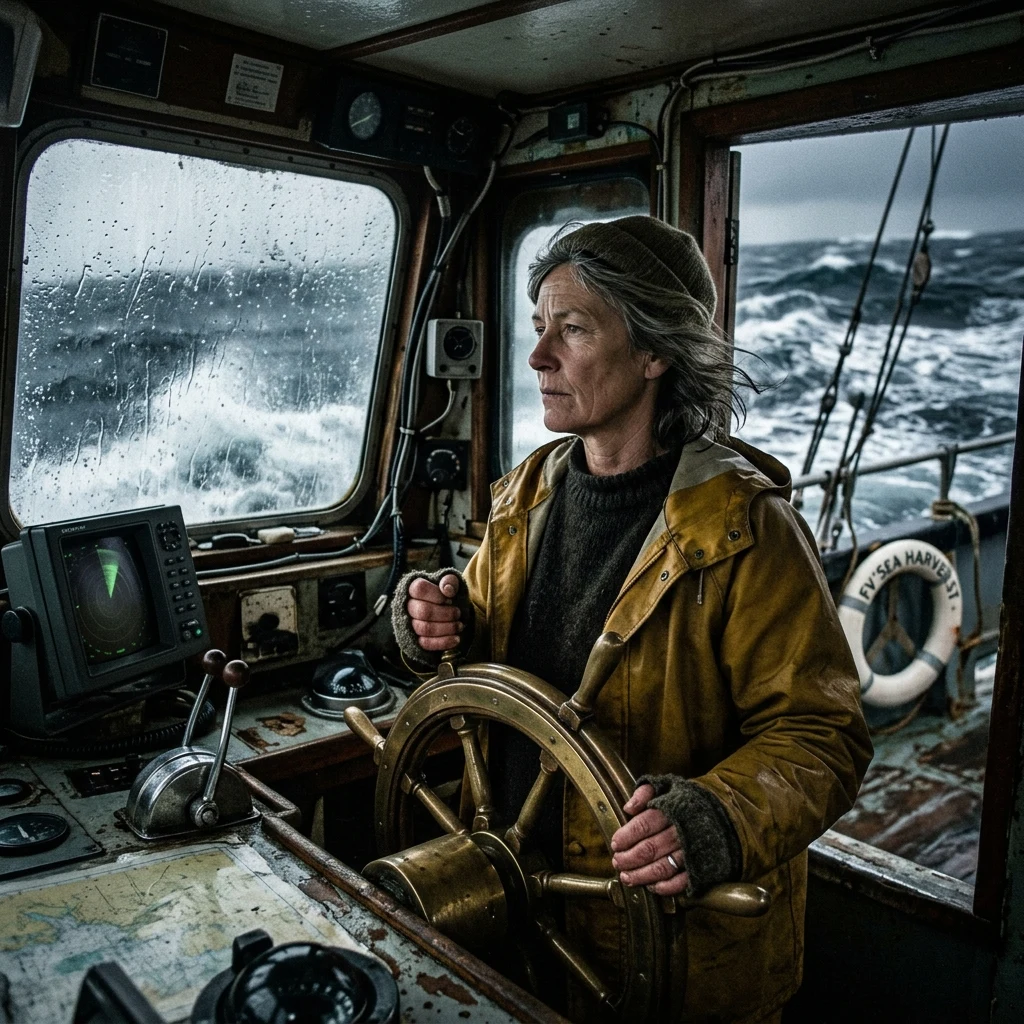 The captain of a scavenger trawler in her fifties