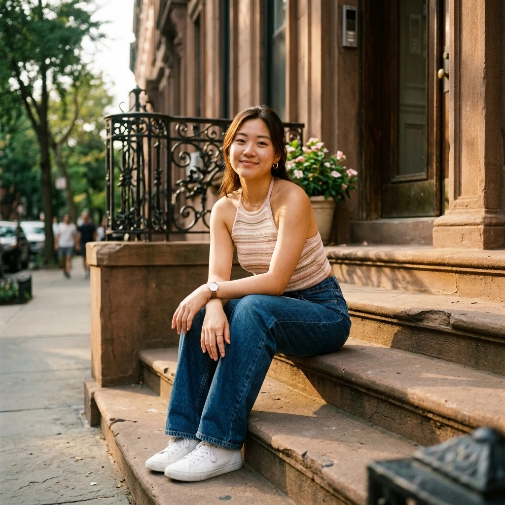 Relaxed afternoon on brownstone steps
