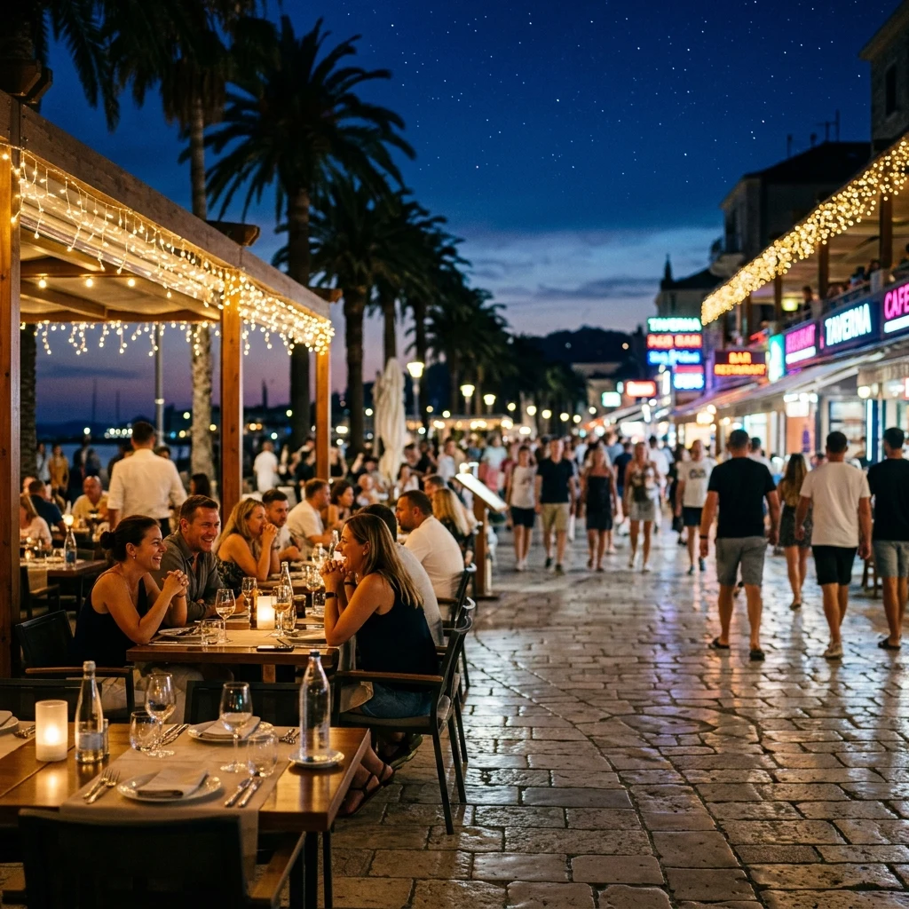 Evening dining on a Mediterranean promenade