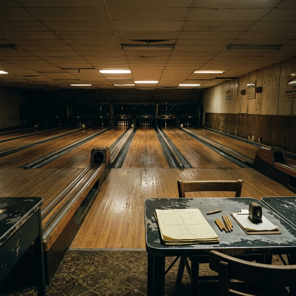 An empty vintage candlepin bowling alley