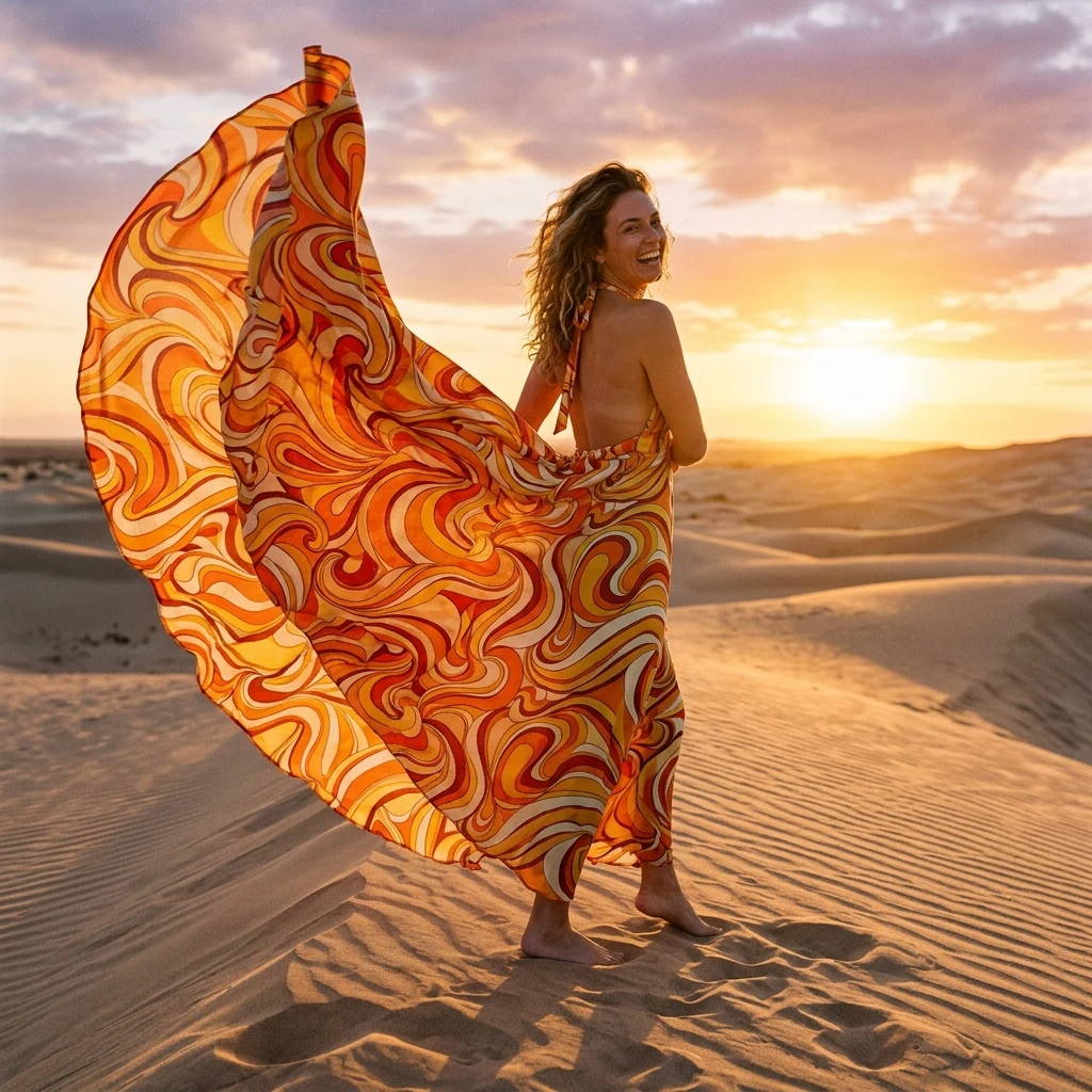 Vintage dress blowing on a sand dune