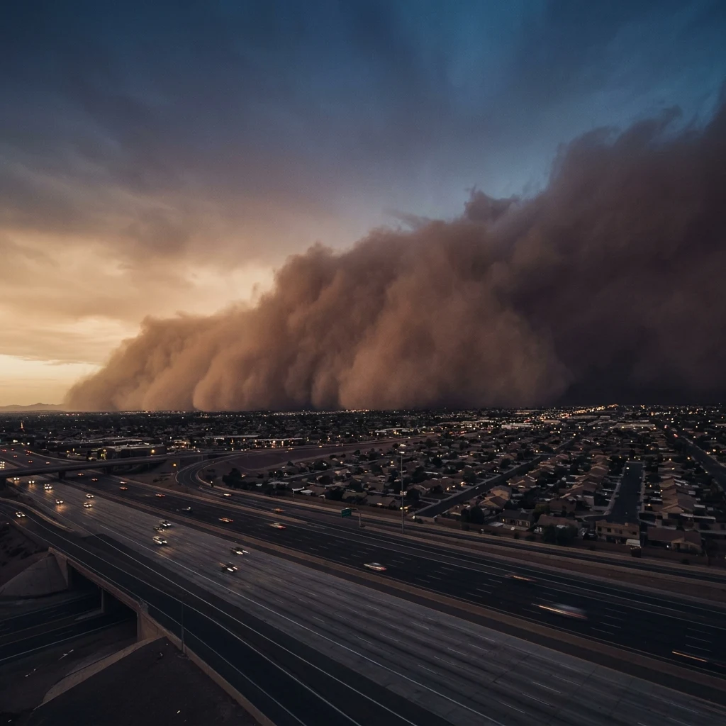 Massive dust storm approaching the city
