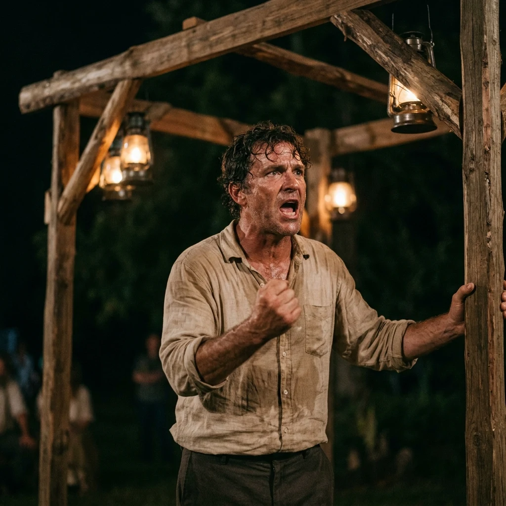 Passionate speaker under a rustic timber arbor