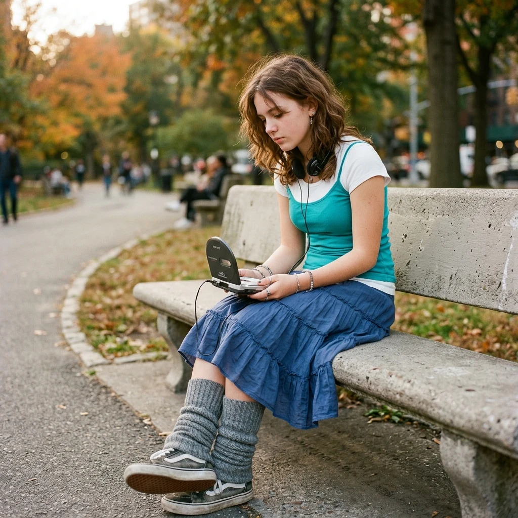 Listening to music on a park bench