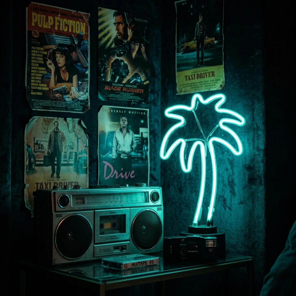 Neon light in a cozy bedroom corner