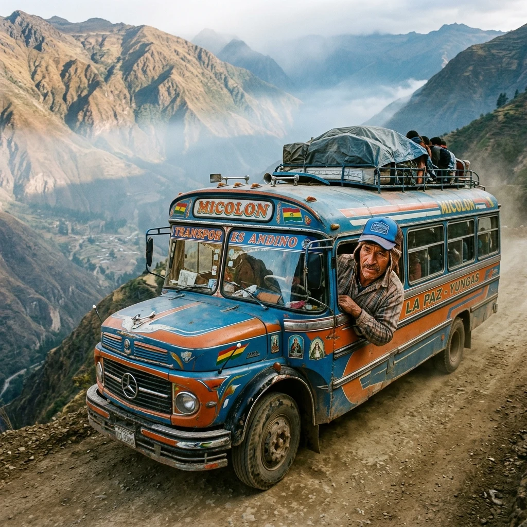 Bus driver on a narrow mountain road
