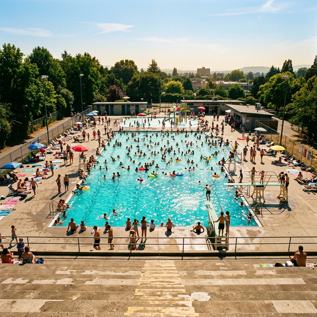 Busy summer afternoon at the local pool