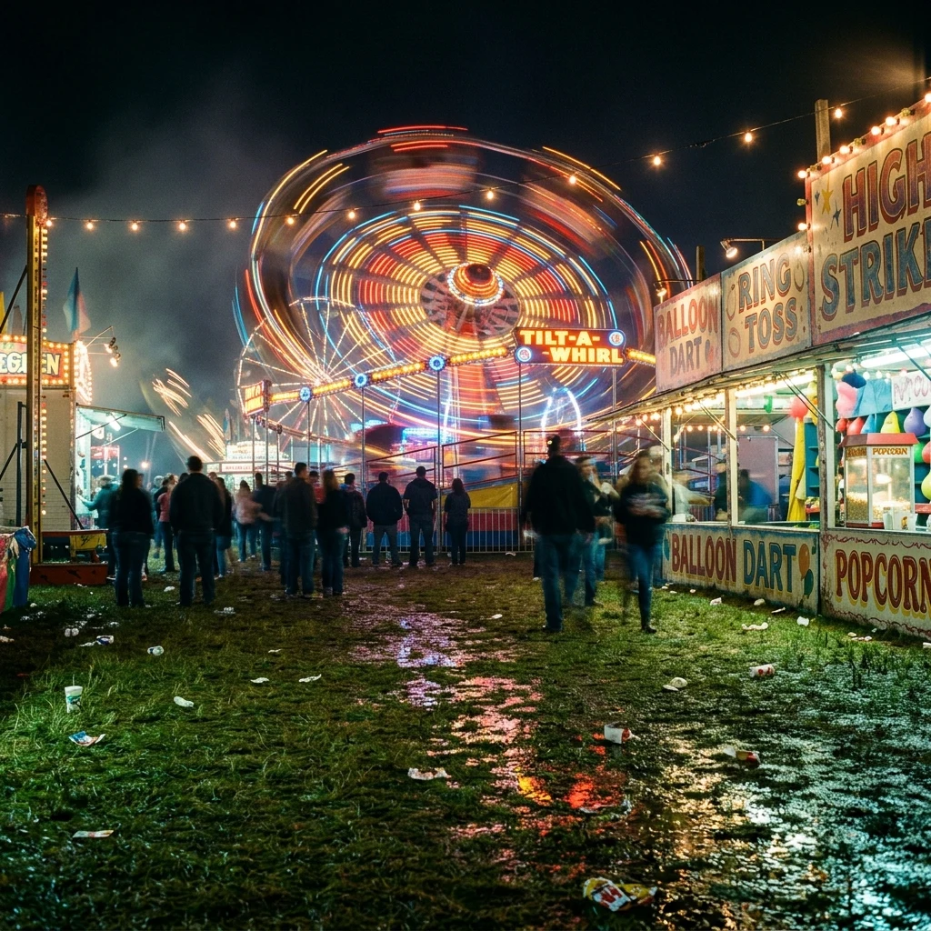 Spinning carnival rides at night