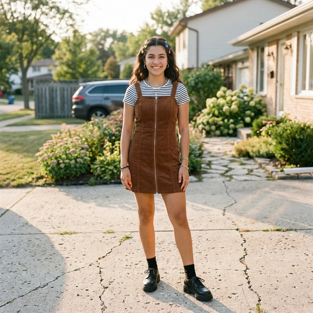 Casual outfit in a sunny driveway