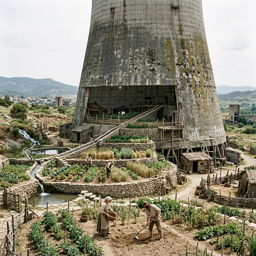 Gardens inside a large concrete tower