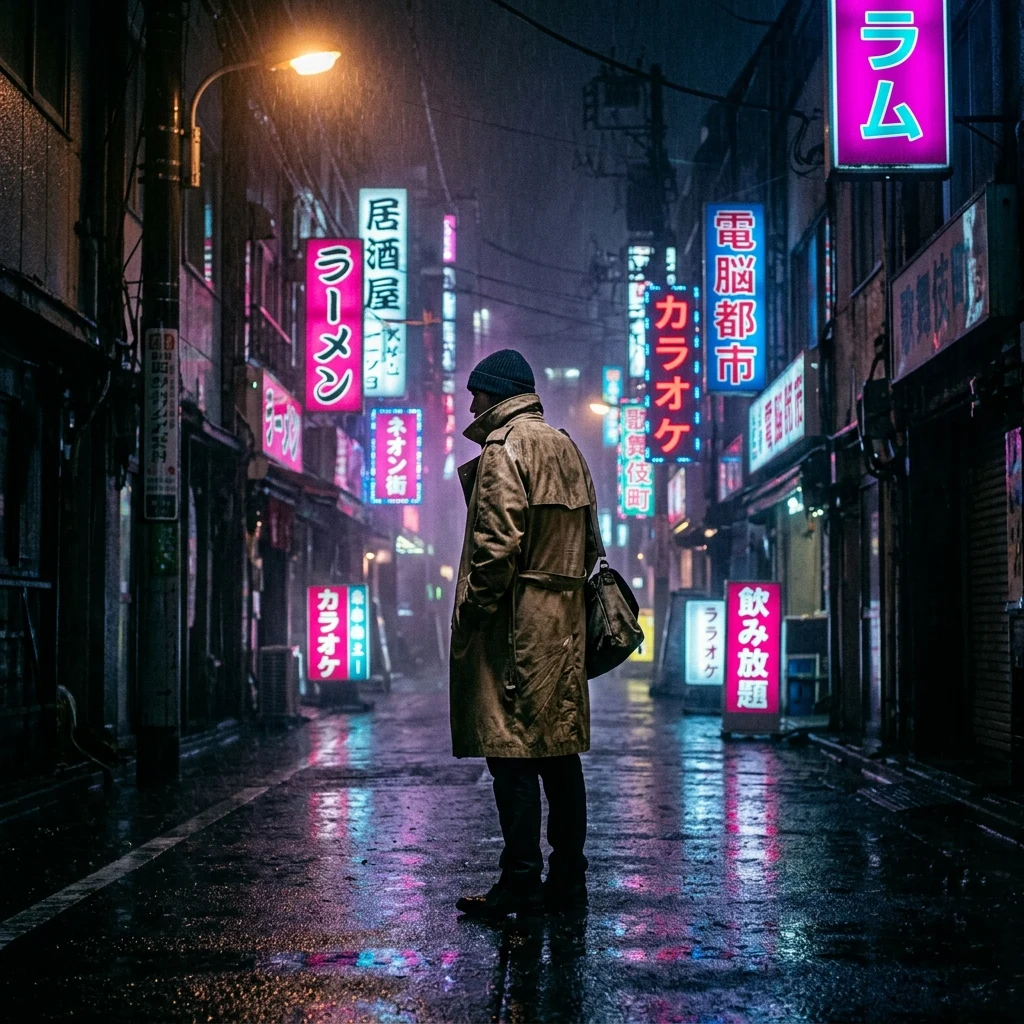 Person in a trench coat on a rainy street