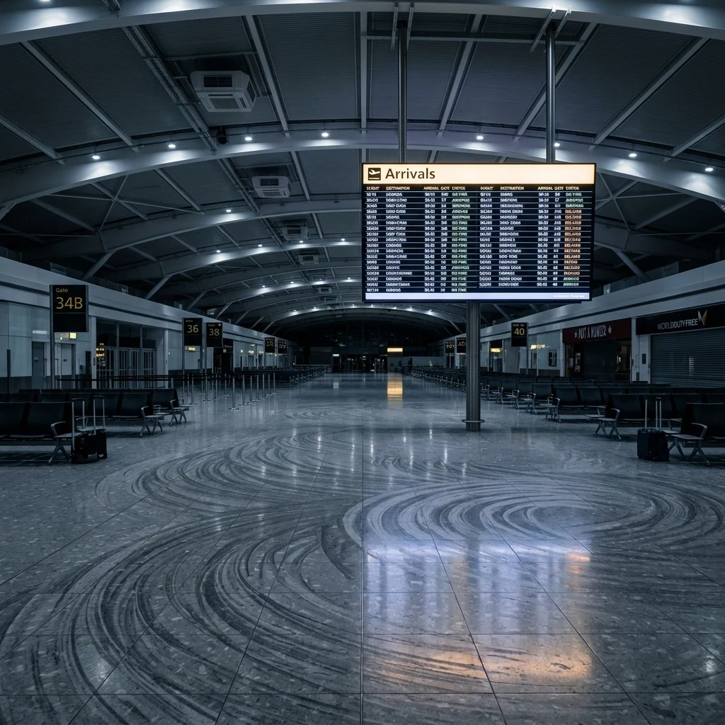 An airport terminal at 4 a.m. shot on a wide lens
