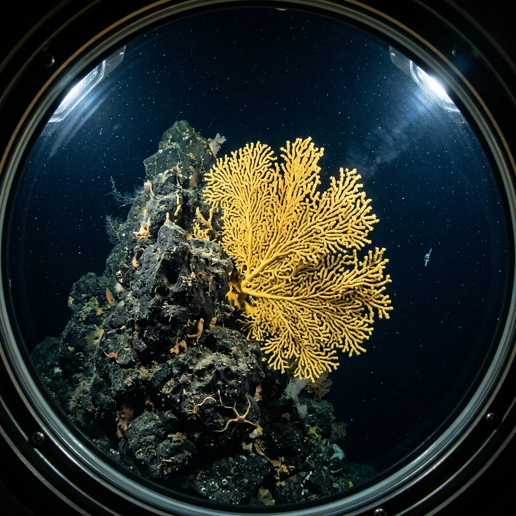 Bright yellow coral on a deep sea rock