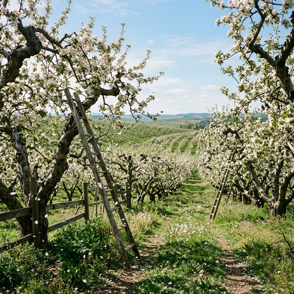 An apple orchard in full blossom in Washington State
