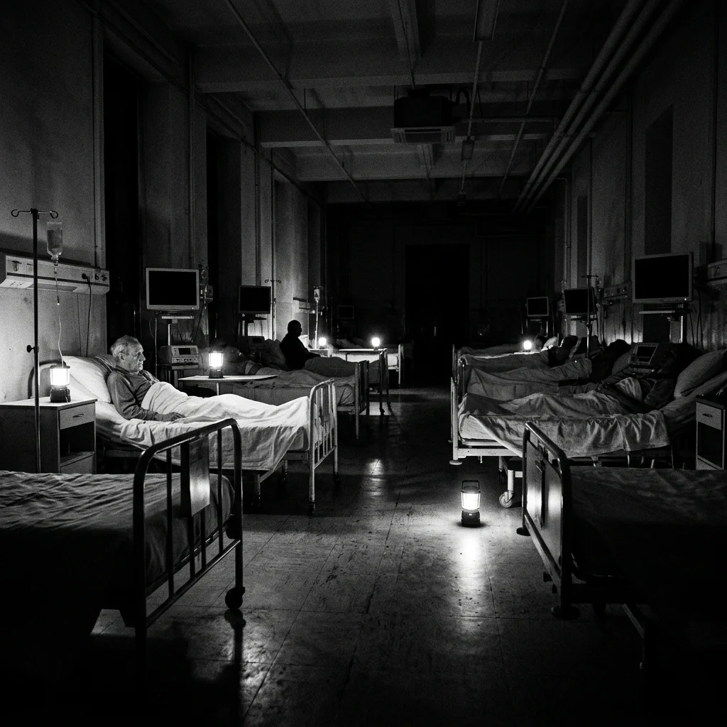 A hospital ward running on generator power