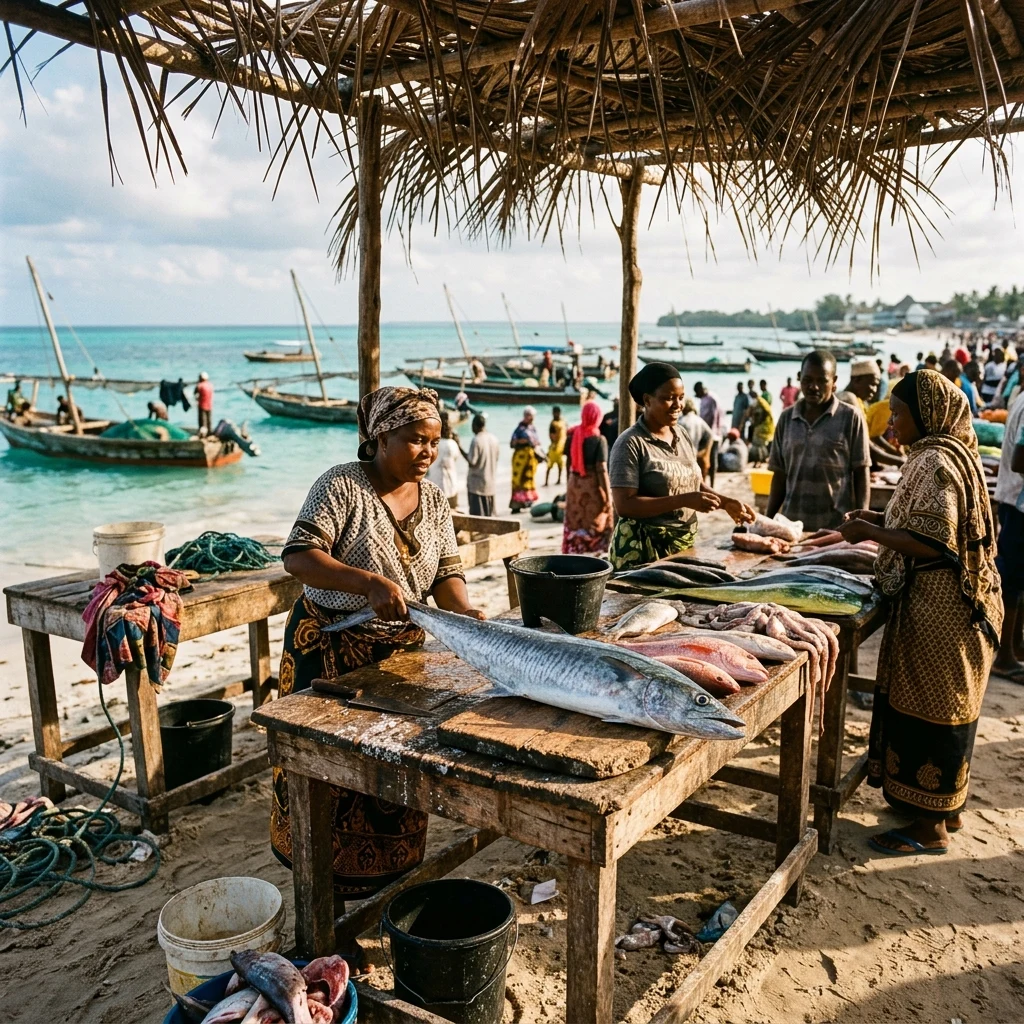 A fish market on the shore of Stone Town