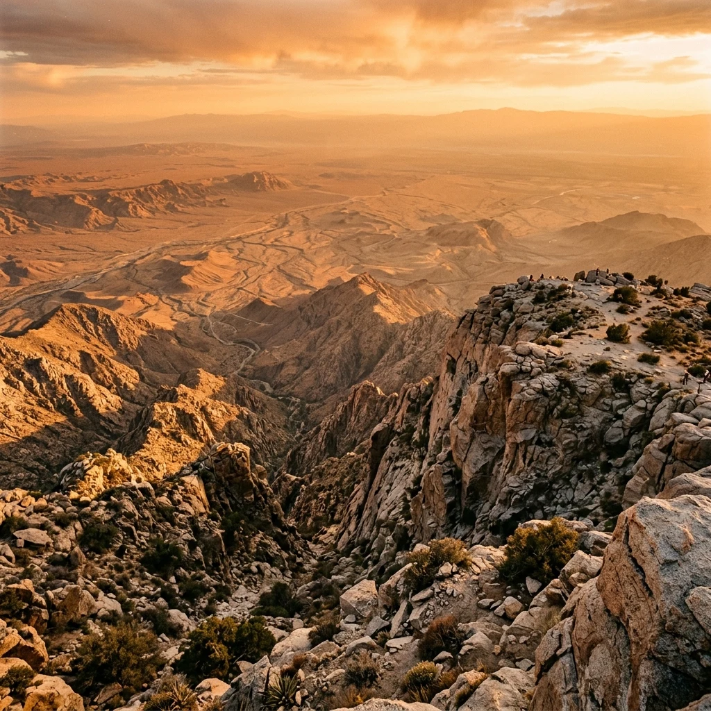 A high-angle shot looking down from the summit plateau of the Brandberg Massif