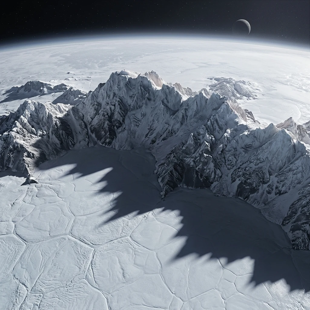 A high-resolution New Horizons photograph of Tenzing Montes on Pluto