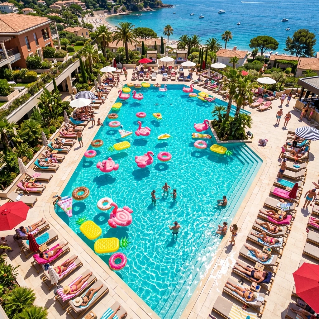 Sunny afternoon at a swimming pool