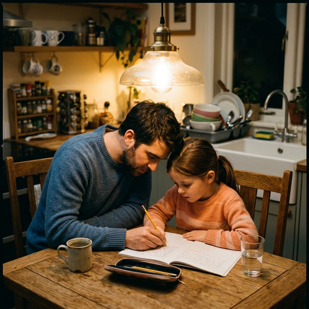 Parent helping a child with schoolwork