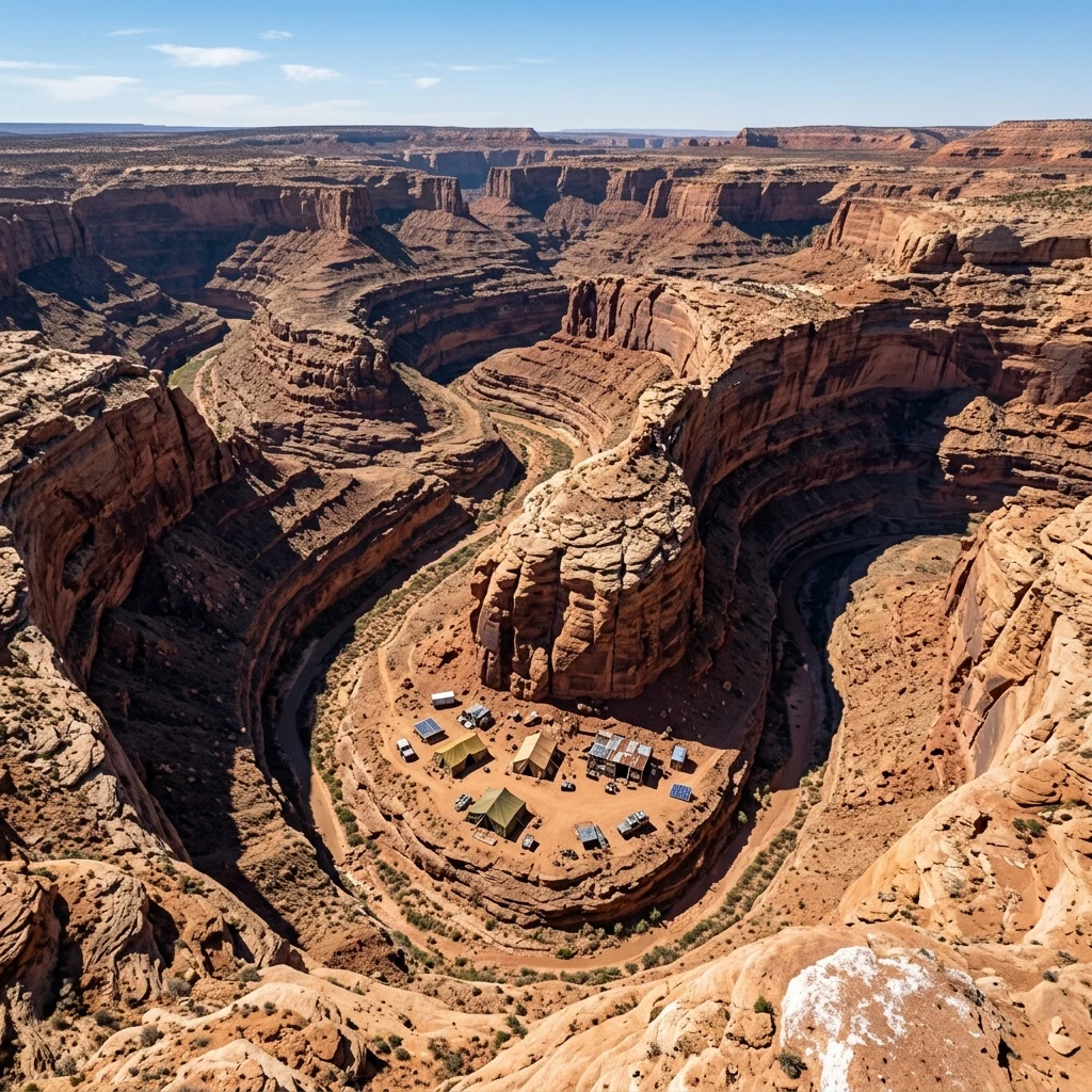 Remote encampment in a deep desert canyon