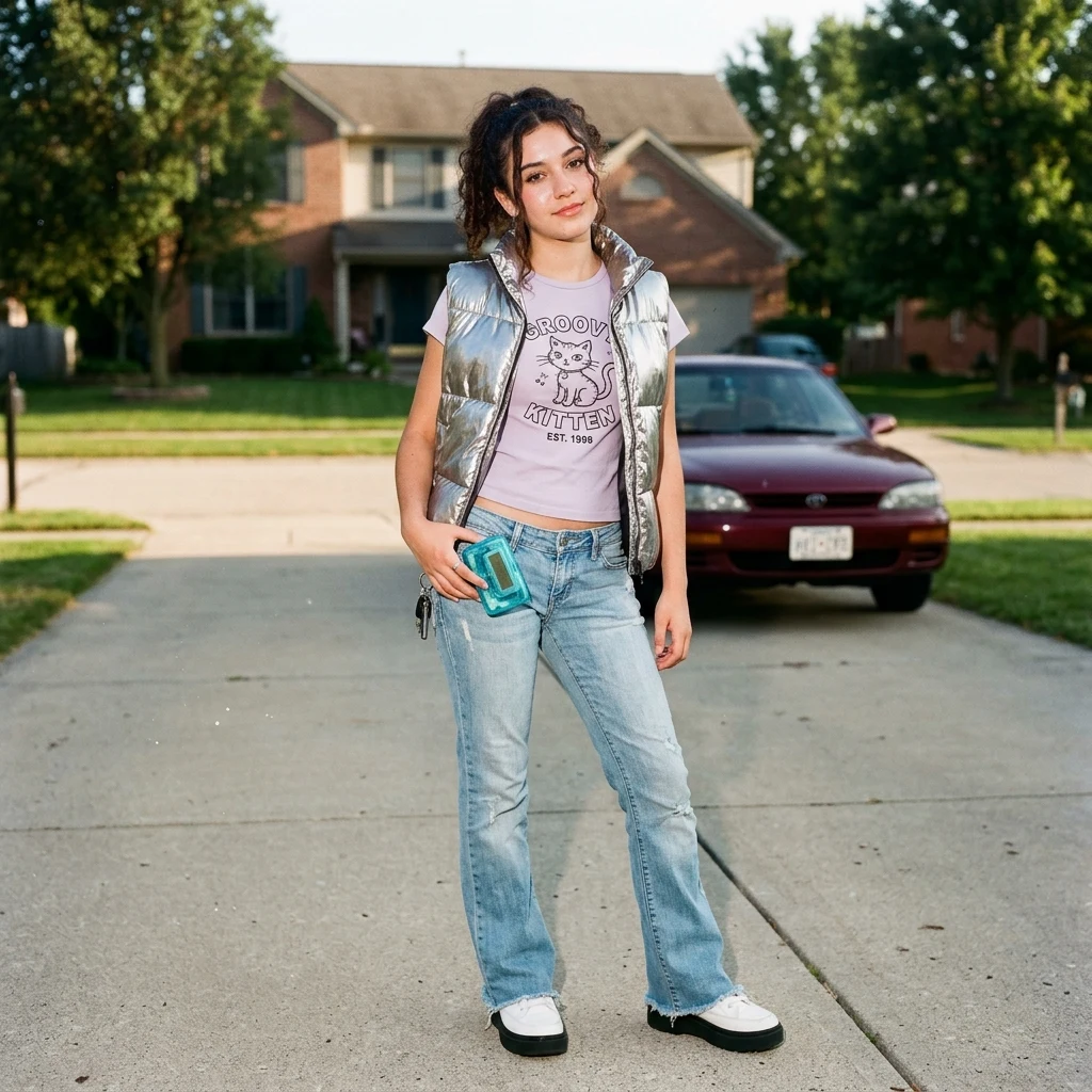 Stylish person in a suburban driveway