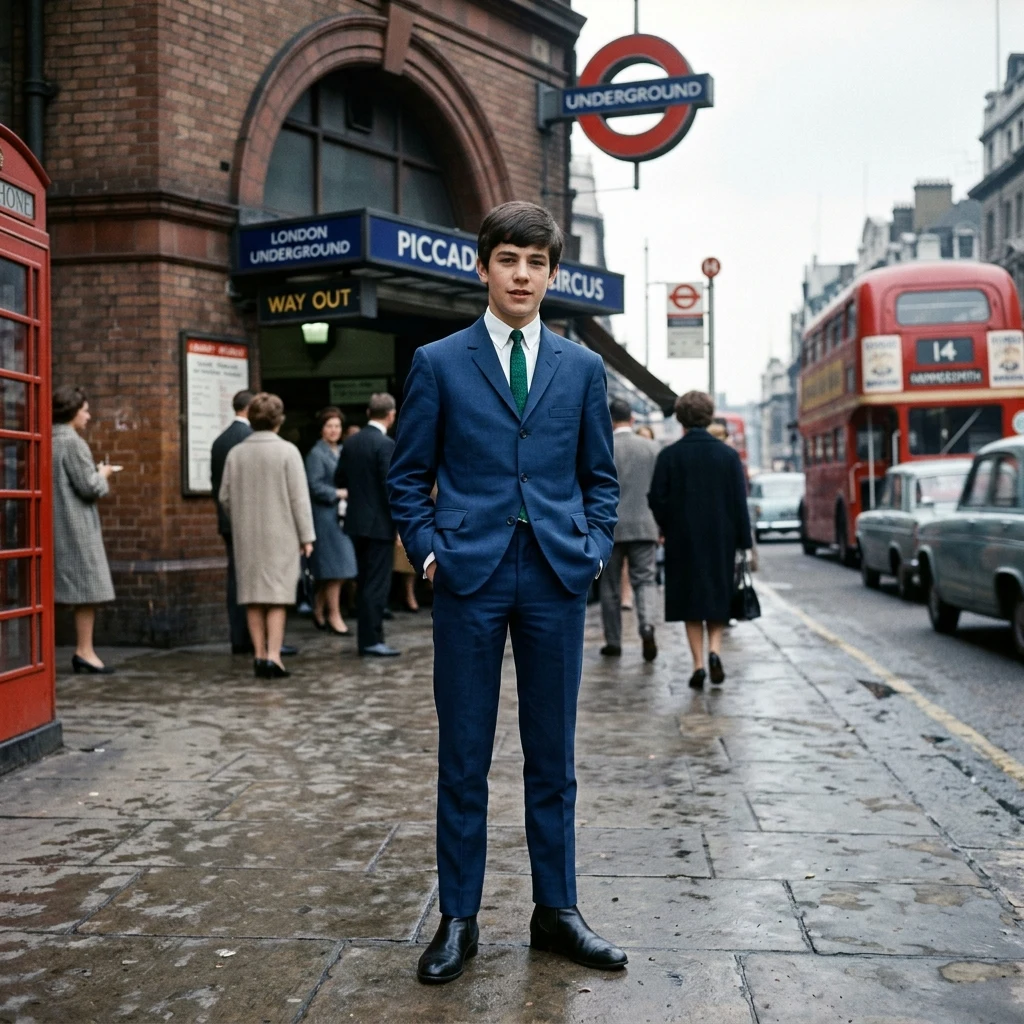 Stylish person in a suit outside a station