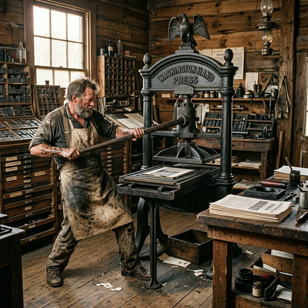 A frontier newspaper print shop