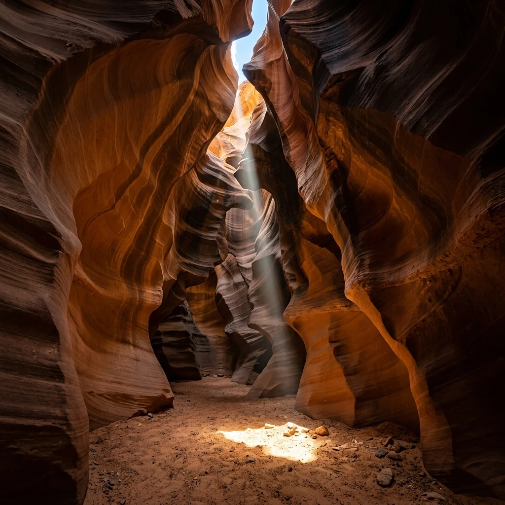A deep desert slot canyon with smooth