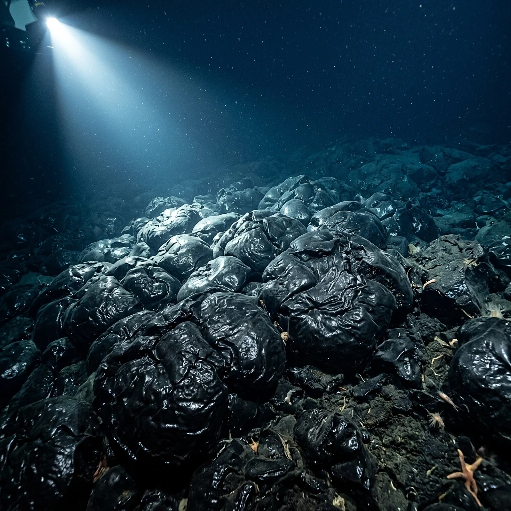 Fresh pillow lava formations on the sea floor of the Mid-Atlantic Ridge rift valley
