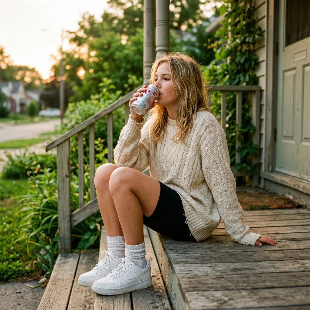 Relaxing on a porch during golden hour