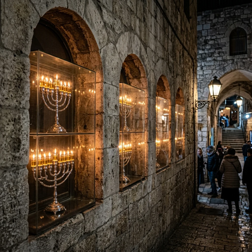 Flickering flames in an old stone building