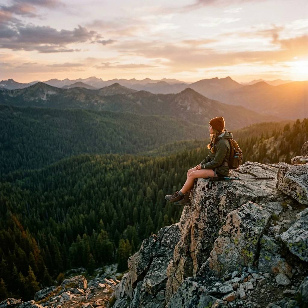 Hiker resting on a mountain cliff