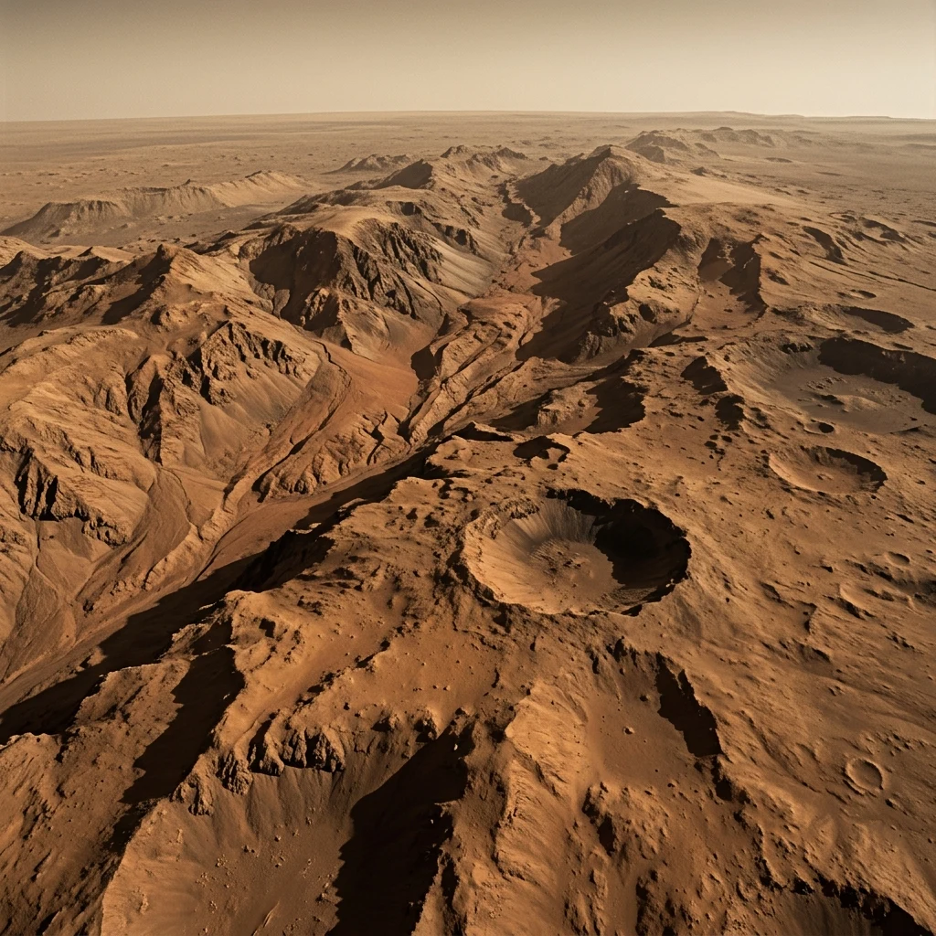 Rugged landscape on the surface of Mars