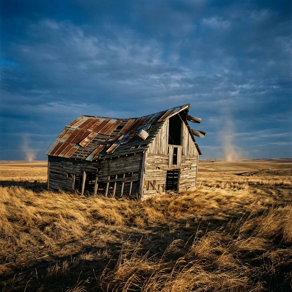 Old wooden barn on the prairie