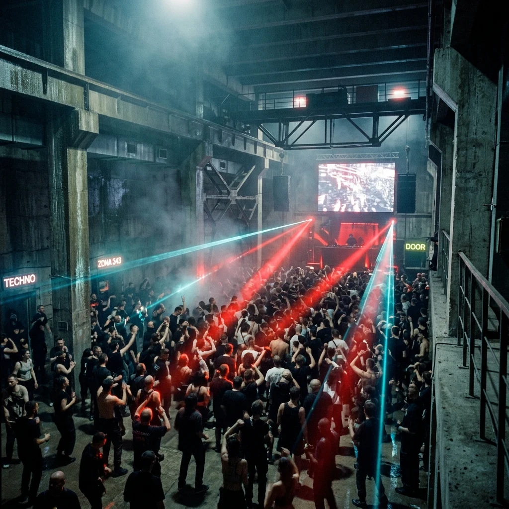 Dancing in a neon lit underground bunker