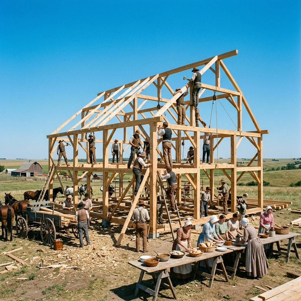 A frontier barn-raising in Kansas