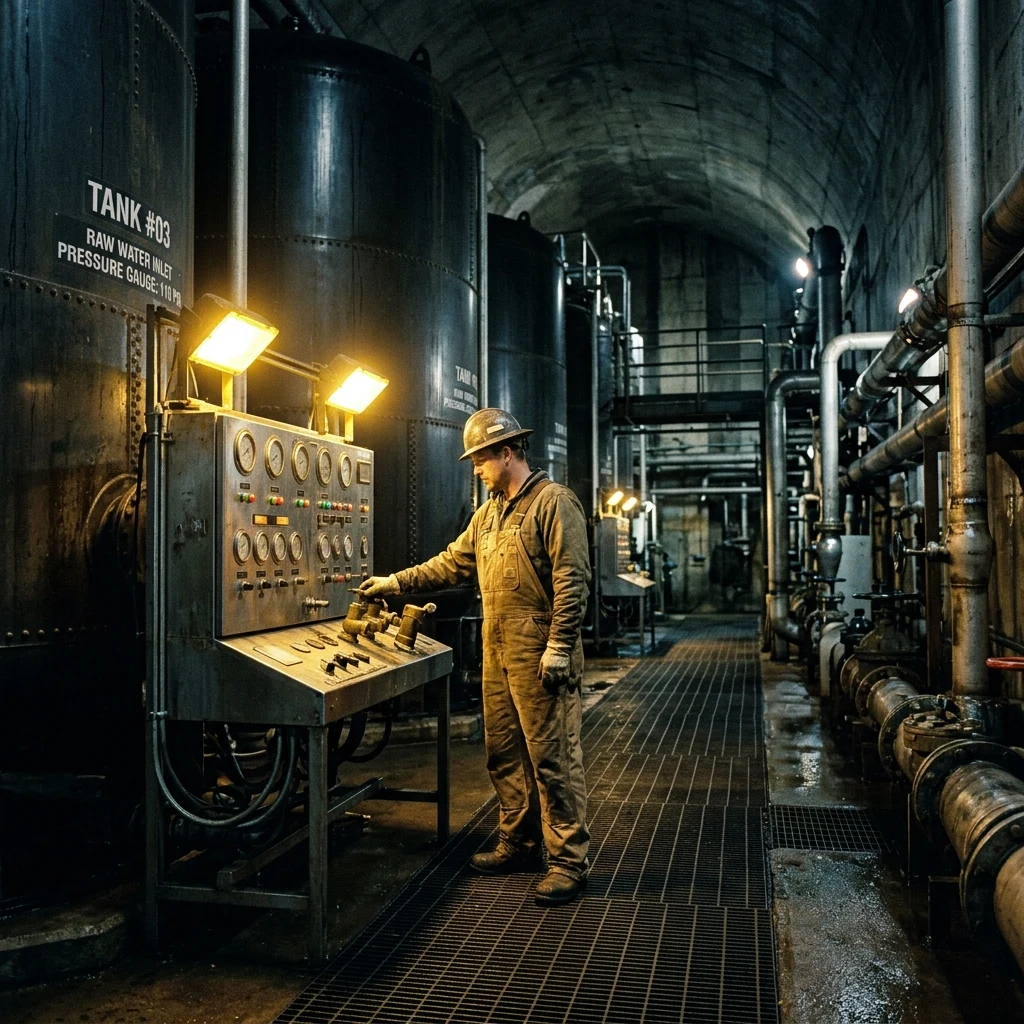 An underground tunnel community water purification station