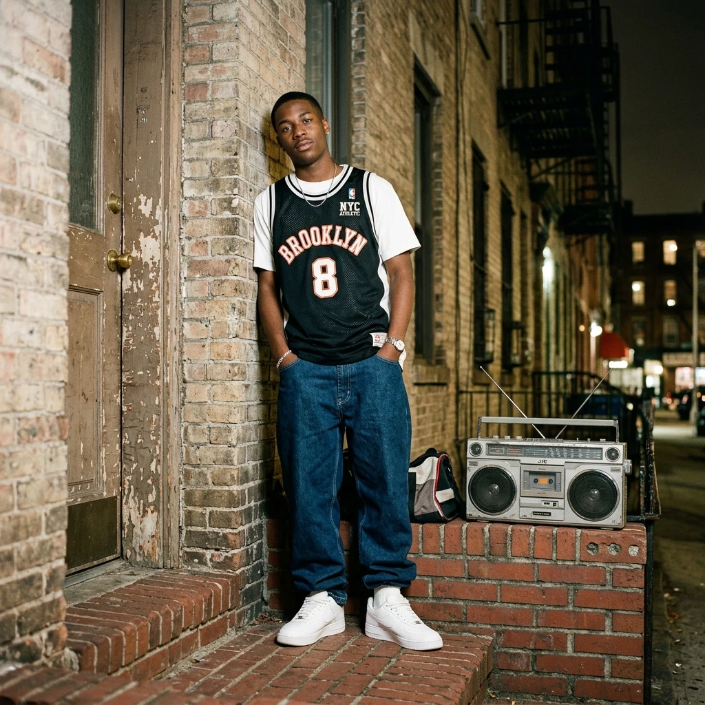 Streetwear style on a brick stoop