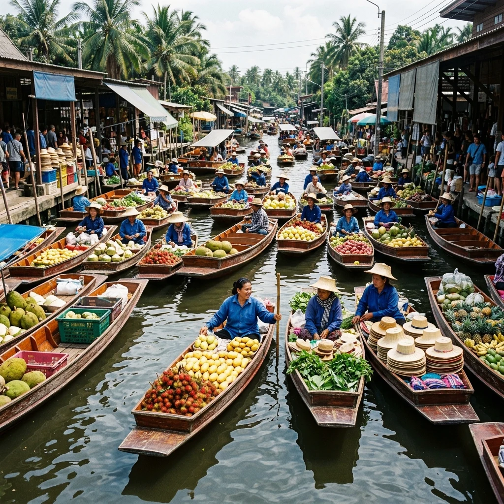 A floating market in Damnoen Saduak